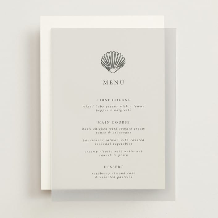 "Simple Seashell" - Vellum Menus in Midnight by Hannah Bowman - Front