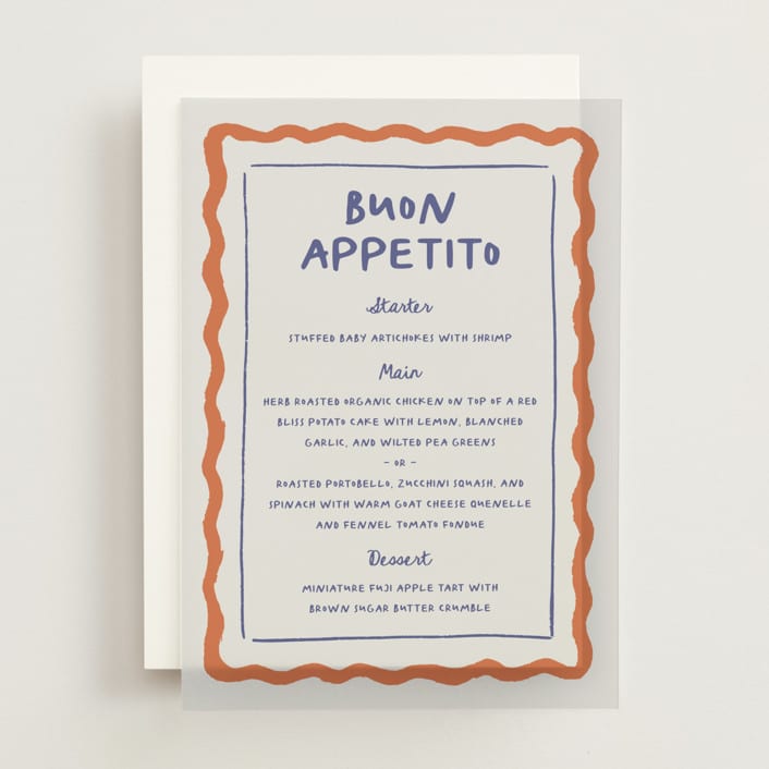 "Italian Whimsy" - Vellum Menus in Tomato by Carmia Jordaan - Front