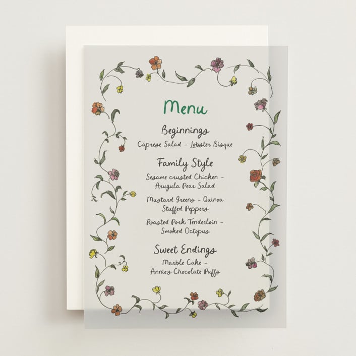 "Garden's Edge" - Vellum Menus in Meadow by Cass Loh - Front