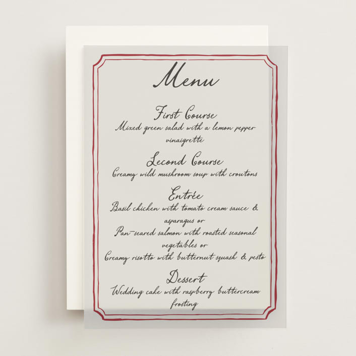 "Handwritten" - Vellum Menus in Wine by Cass Loh - Front