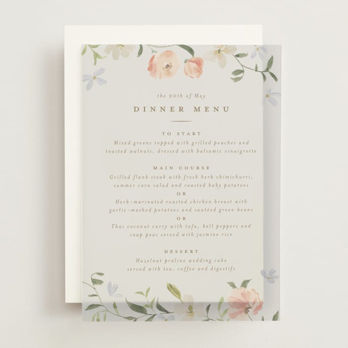 "Garden View" - Vellum Menus in Peach by Everett Paper Goods - Front