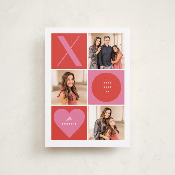 "XO Blocks" - Valentine's Day Cards in Strawberry by Maria Alou - Front