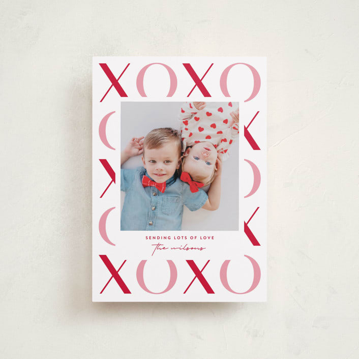 "XO Border" - Valentine's Day Cards in Bubblegum by Jessica Corliss - Front