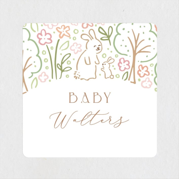 "Woodland Beginnings" - Baby Shower Stickers in Watermelon by Jennifer Wick - Close-Up