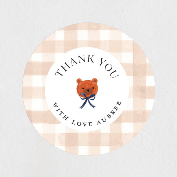 "Gingham" - Baby Shower Stickers in Shortbread by Sarah Knight - Close-Up