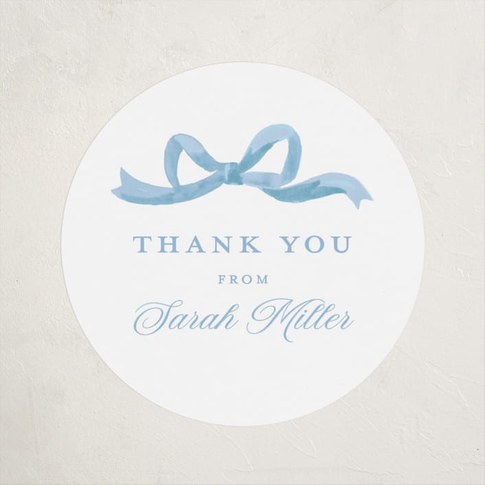 "Painted Bow" - Baby Shower Stickers in Sky by Teju Reval - Close-Up