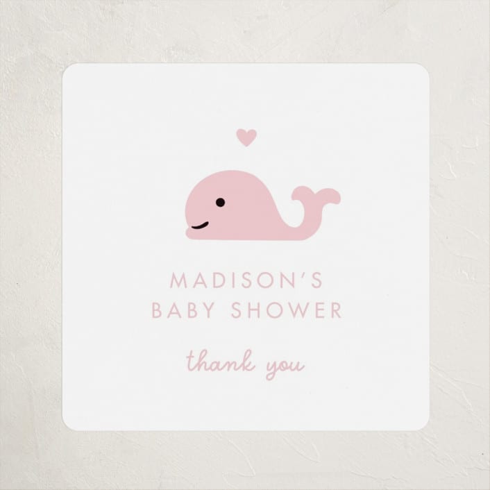"Baby Whale On The Way" - Baby Shower Stickers in Baby Pink by mo kelley - Close-Up