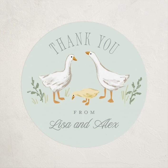 "Storybook Geese" - Baby Shower Stickers in Mint by Everett Paper Goods - Close-Up
