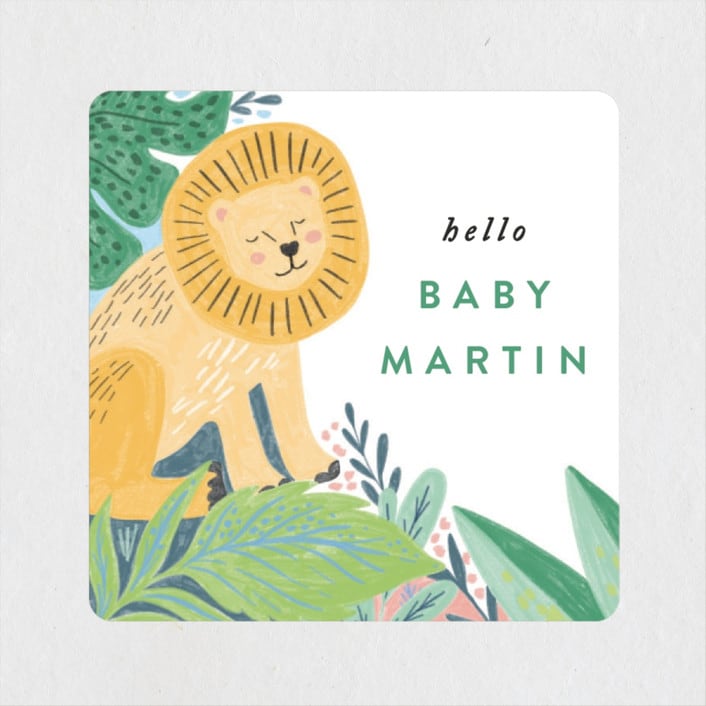 "Jungle Animal Sketchbook" - Baby Shower Stickers in Canary by Alethea and Ruth - Close-Up