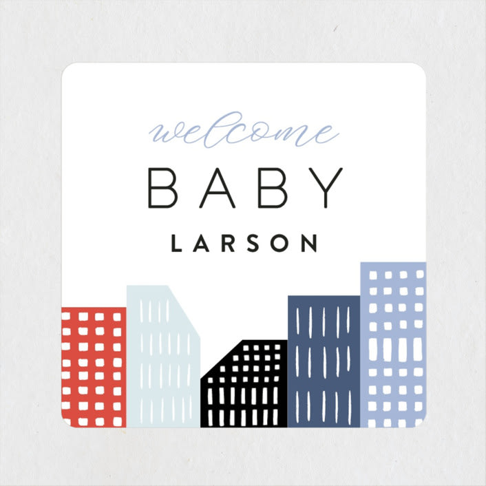 "Modern new kid on the block" - Baby Shower Stickers in Sky by Alethea and Ruth - Close-Up