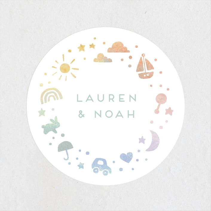"Ethereal stars" - Baby Shower Stickers in Rainbow by Jennifer Wick - Close-Up