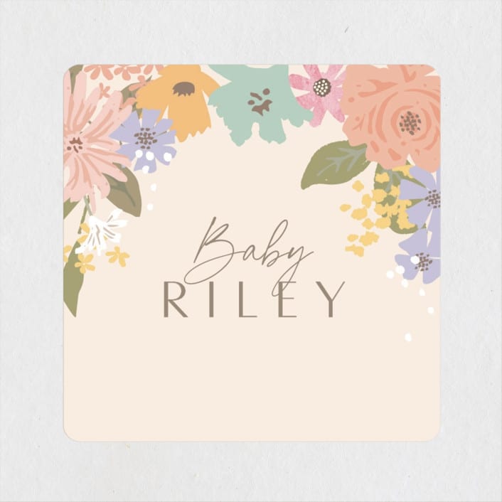 "Petite Garden" - Baby Shower Stickers in Flamingo by Jennifer Wick - Close-Up