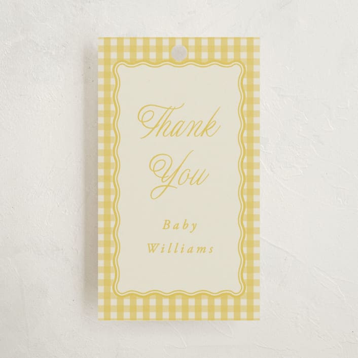 "Scalloped Gingham" - Baby Shower Favor Tags in Lemonade by Brianne Larsen - Front