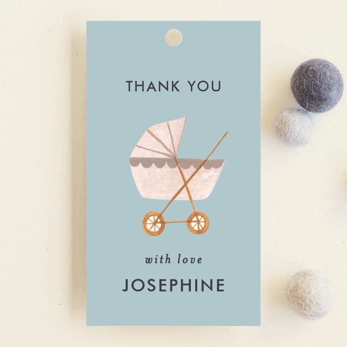 "Prams, bears and baby" - Baby Shower Favor Tags in Cloud by Sarah Knight - Front