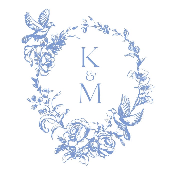 "Custom Monogram Wreath Crest" - Commissioned Design Element in blue by Teju Reval