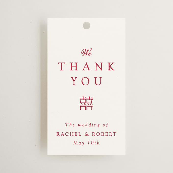"Double Peony" - Wedding Favor Tags in Ruby by Janean Hinger - Front