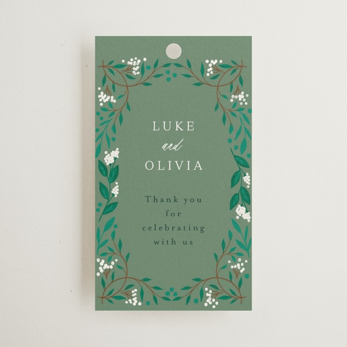 "Illuminated Storybook" - Wedding Favor Tags in Evergreen by Alethea and Ruth - Front