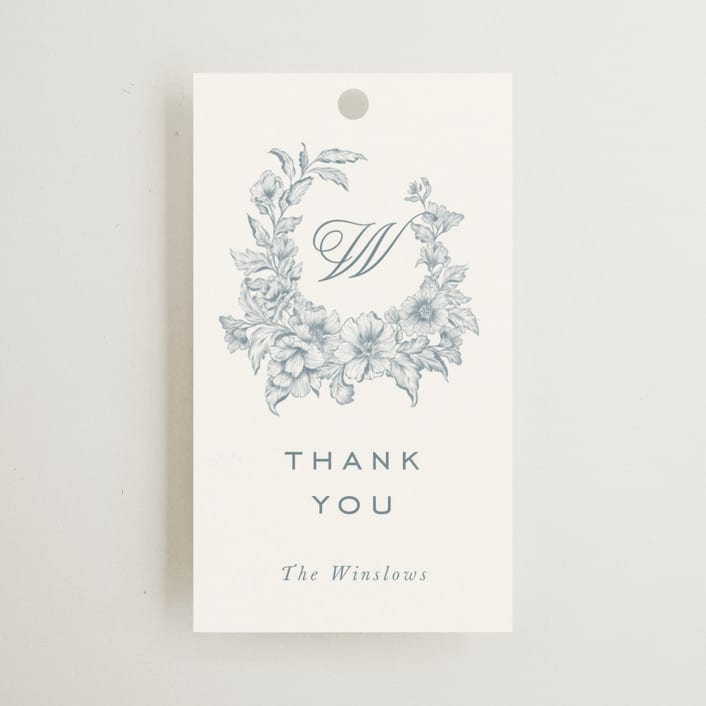 "Wreath In Bloom" - Wedding Favor Tags in Lake by Leah Bisch - Front