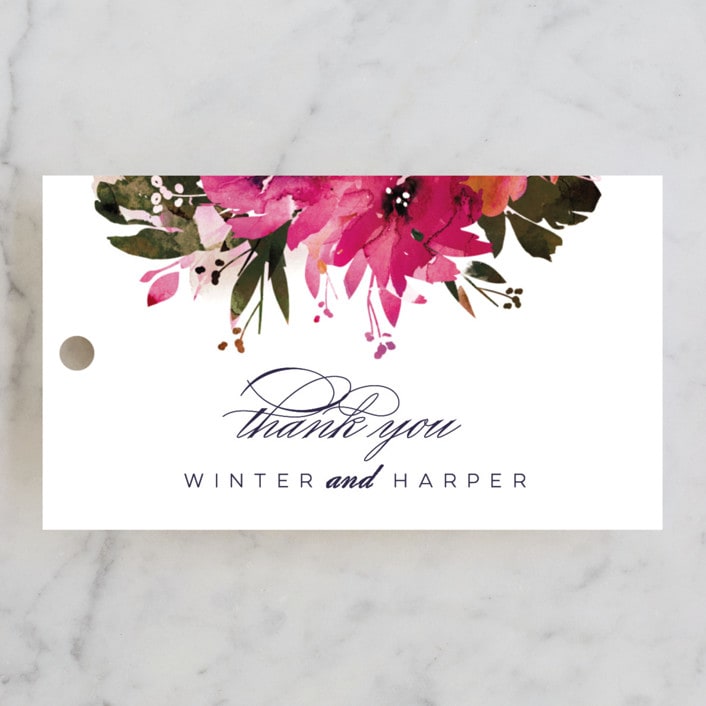 "Peeking Florals" - Wedding Favor Tags in Fuchsia by Lori Wemple - Front