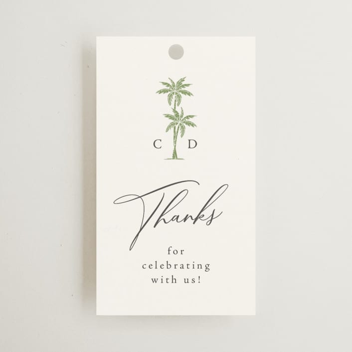 "Palm Monogram" - Wedding Favor Tags in Leaf by Olivia Raufman - Front