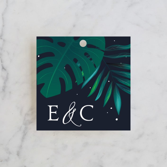 "Paradise" - Wedding Favor Tags in Midnight Ocean by GeekInk Design - Front
