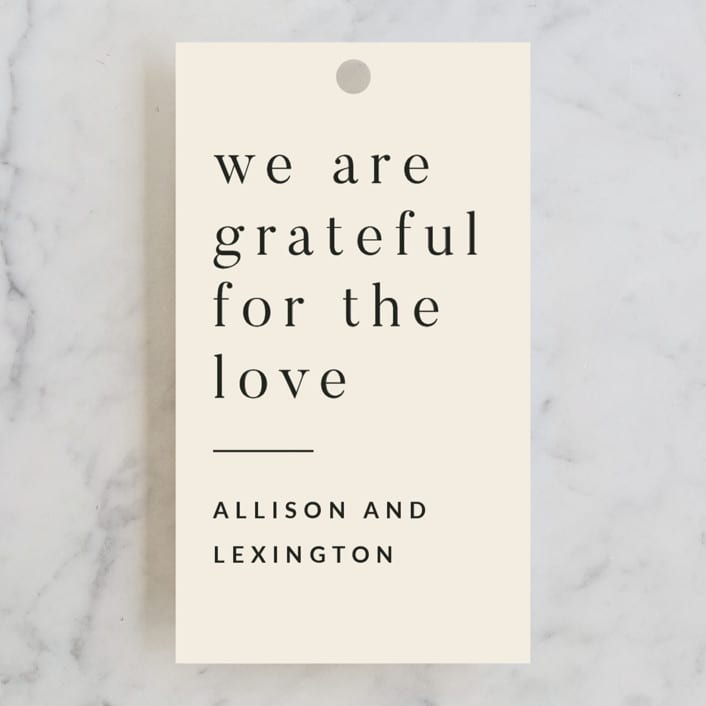 "Lineup" - Wedding Favor Tags in Latte by Jennifer Lew - Front