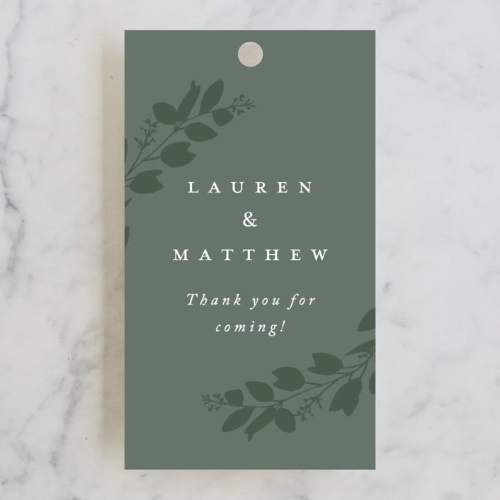 "Falling Branch" - Wedding Favor Tags in Eucalyptus by Amy Kross - Front