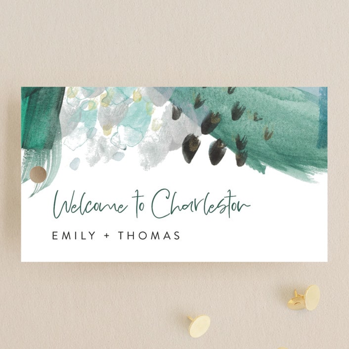 "Feathery Painted" - Wedding Favor Tags in Teal by Erika Firm - Front
