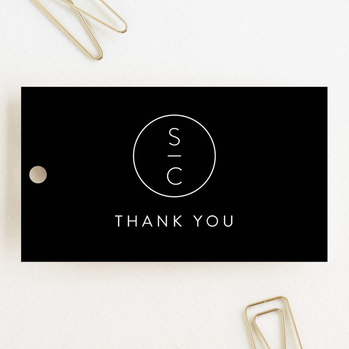 "New Monogram" - Wedding Favor Tags in Licorice by Jessica Williams - Front