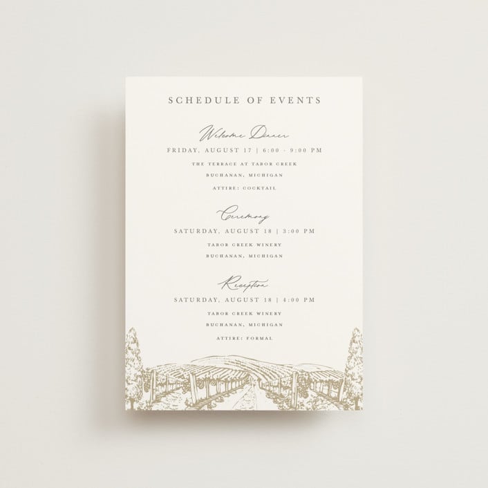 "Vineyard" - Wedding Weekend Itinerary Cards in Champagne by Sarah Brown - Front