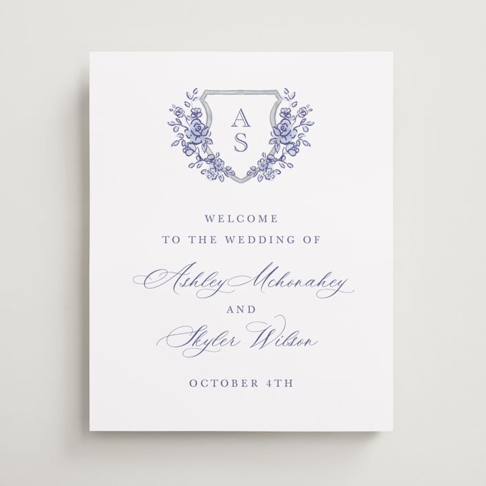 "watercolor flowers crest" - Welcome Signs in Dusty Blue by Cass Loh - Front