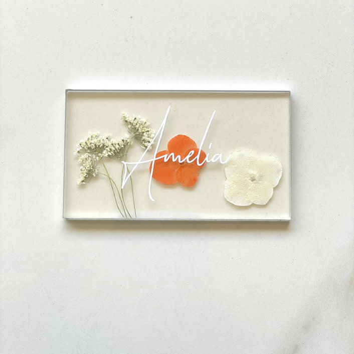 "Custom Floral Orange Place Cards" - Place and Escort Cards in pink by Jasmine Jhunjhnuwala