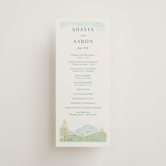 "Mountaintop" - Wedding Programs in Evergreen by Paper Sun Studio - Front