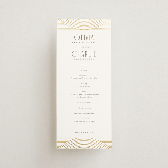 "Moderne" - Wedding Programs in Alabaster by Pixel and Hank - Front