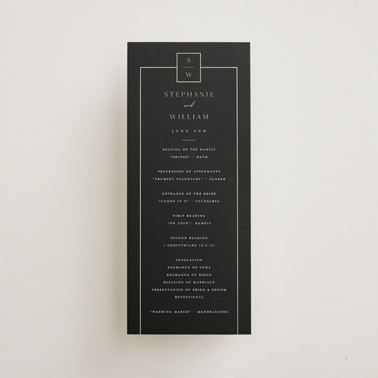 "Elegant Station" - Wedding Programs in Noir by Stacey Meacham - Front