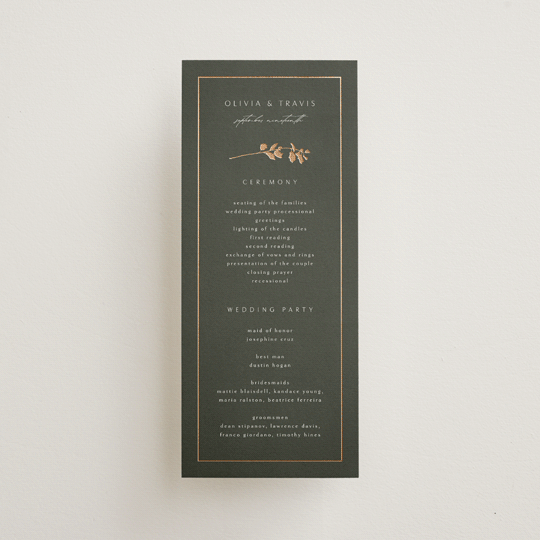 "Quince" - Wedding Programs in Ivy by Kelly Schmidt - Front