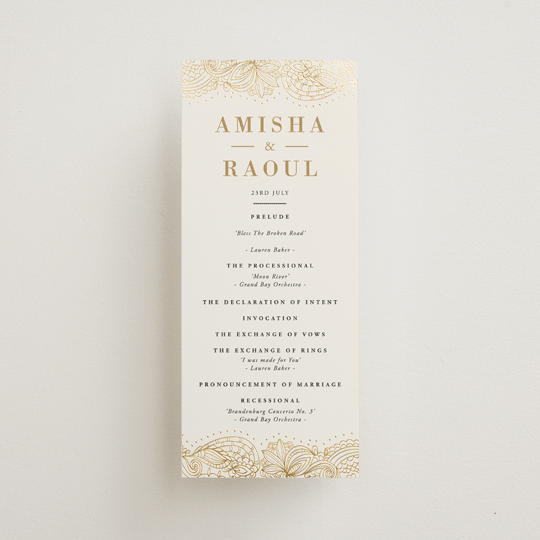 "Elegant Henna" - Wedding Programs in Champagne by Oma N. Ramkhelawan - Front