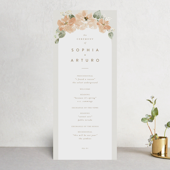 "Bloom" - Wedding Programs in Tea by Leah Bisch - Front