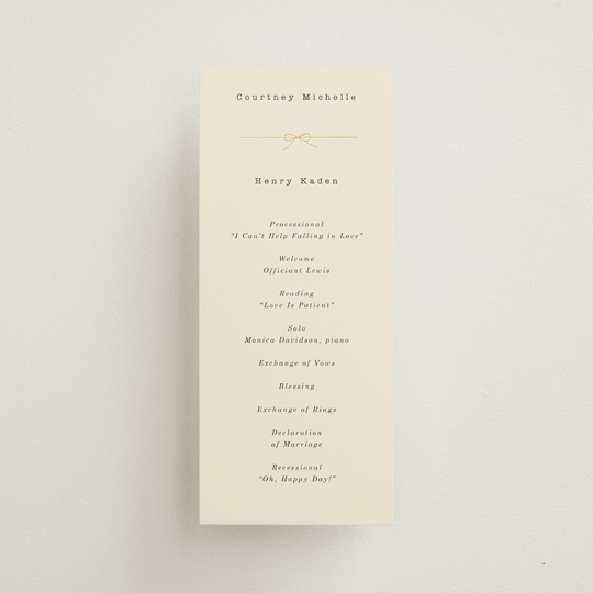 "Bow Tie" - Wedding Programs in Ivory by Baumbirdy - Front