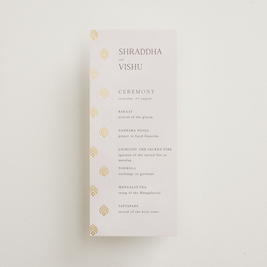 "Shraddha" - Wedding Programs in Celestial by Deynaaz Daraei - Front