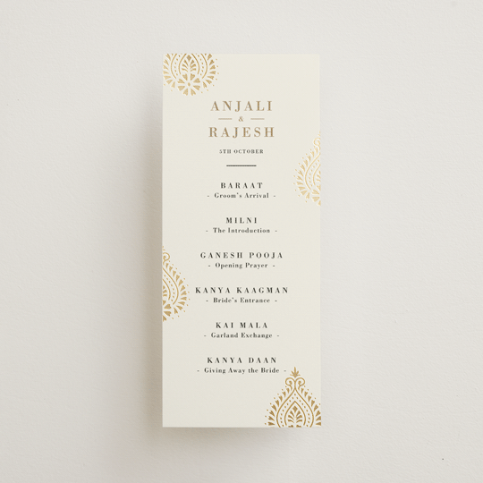 "Henna Stamp" - Wedding Programs in Champagne by Oma N. Ramkhelawan - Front