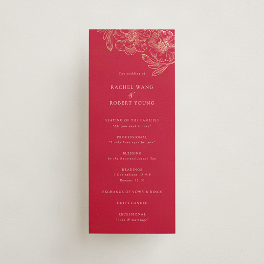 "Double Peony" - Wedding Programs in Ruby by Janean Hinger - Front