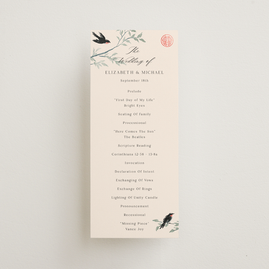 "LOVEBIRDS" - Wedding Programs in Cream by Elly - Front