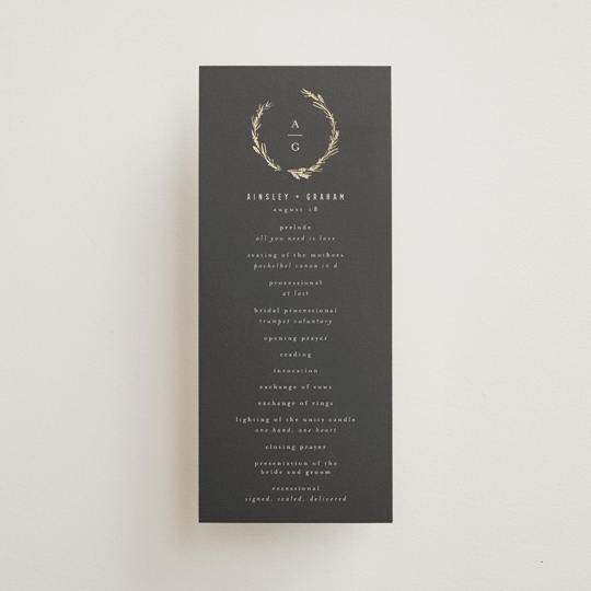 "Panache" - Wedding Programs in Onyx by Kristie Kern - Front