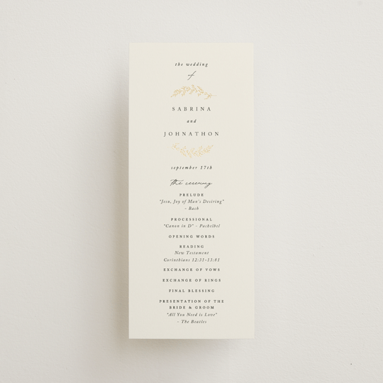 "To Hold" - Wedding Programs in Ivory by Carolyn Nicks - Front