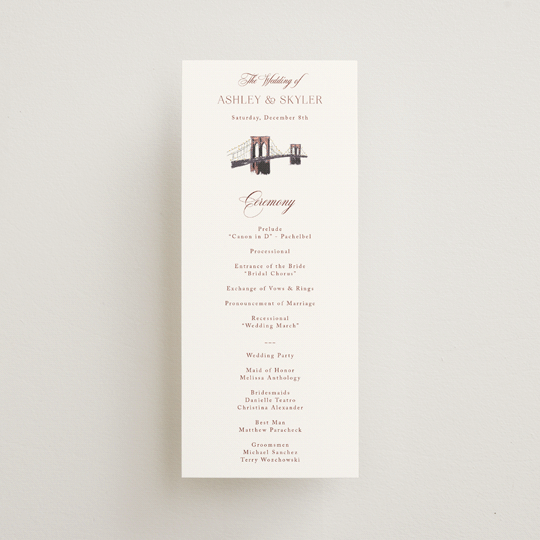 "Brooklyn Bridge" - Wedding Programs in Chiffon by Cass Loh - Front
