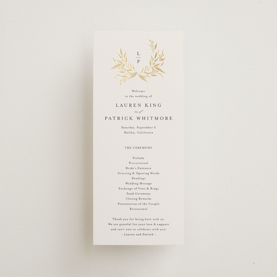 "Natural Monogram" - Wedding Programs in Porcelain by Jennifer Postorino - Front