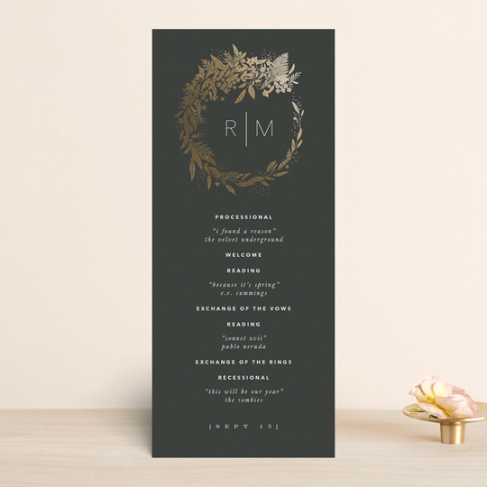 "Gather" - Wedding Programs in Ebony by Leah Bisch - Front