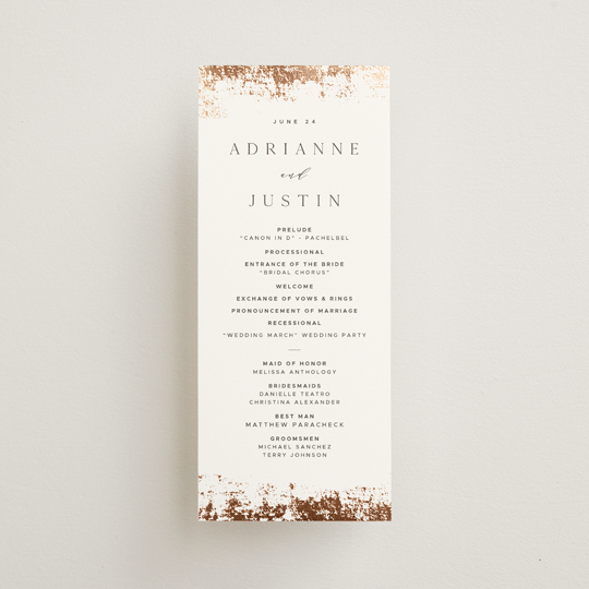"Woodland Hills" - Wedding Programs in Copper by Eric Clegg - Front