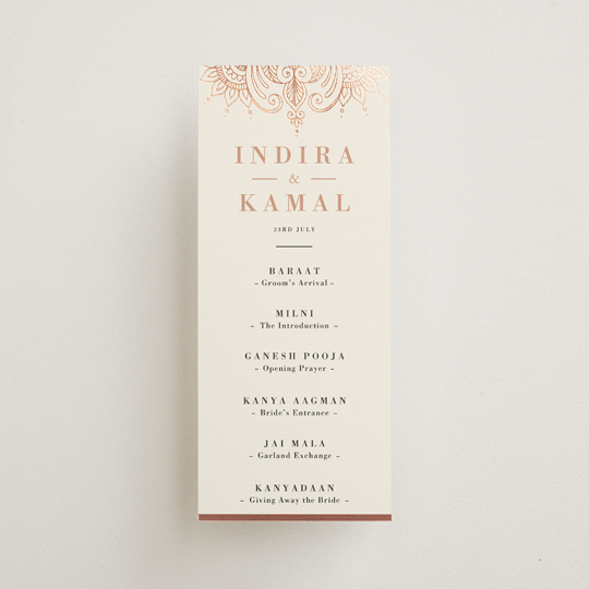 "Regal Mehndi" - Wedding Programs in Champagne Rose by Oma N. Ramkhelawan - Front